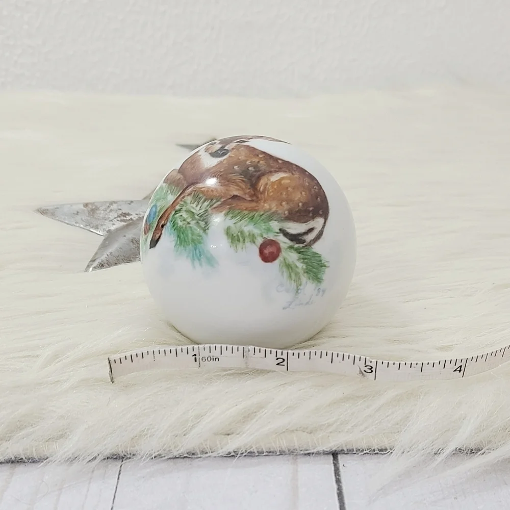 Vintage handpainted deer ornament woodland Christmas artist signed